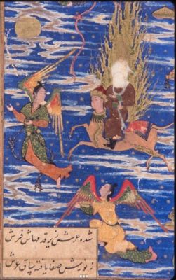 The Ascension of the Prophet Muhammad - An Enchanting Narrative Painted in Vibrant Hues and Divine Symbolism