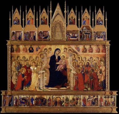 The Maesta Altarpiece: Gilded Majesty and Narrative Wonder!