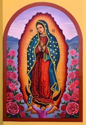 The Virgin of Guadalupe with Angels, a Visionary Canvas Filled With Celestial Grace and Vibrant Gold Accents!